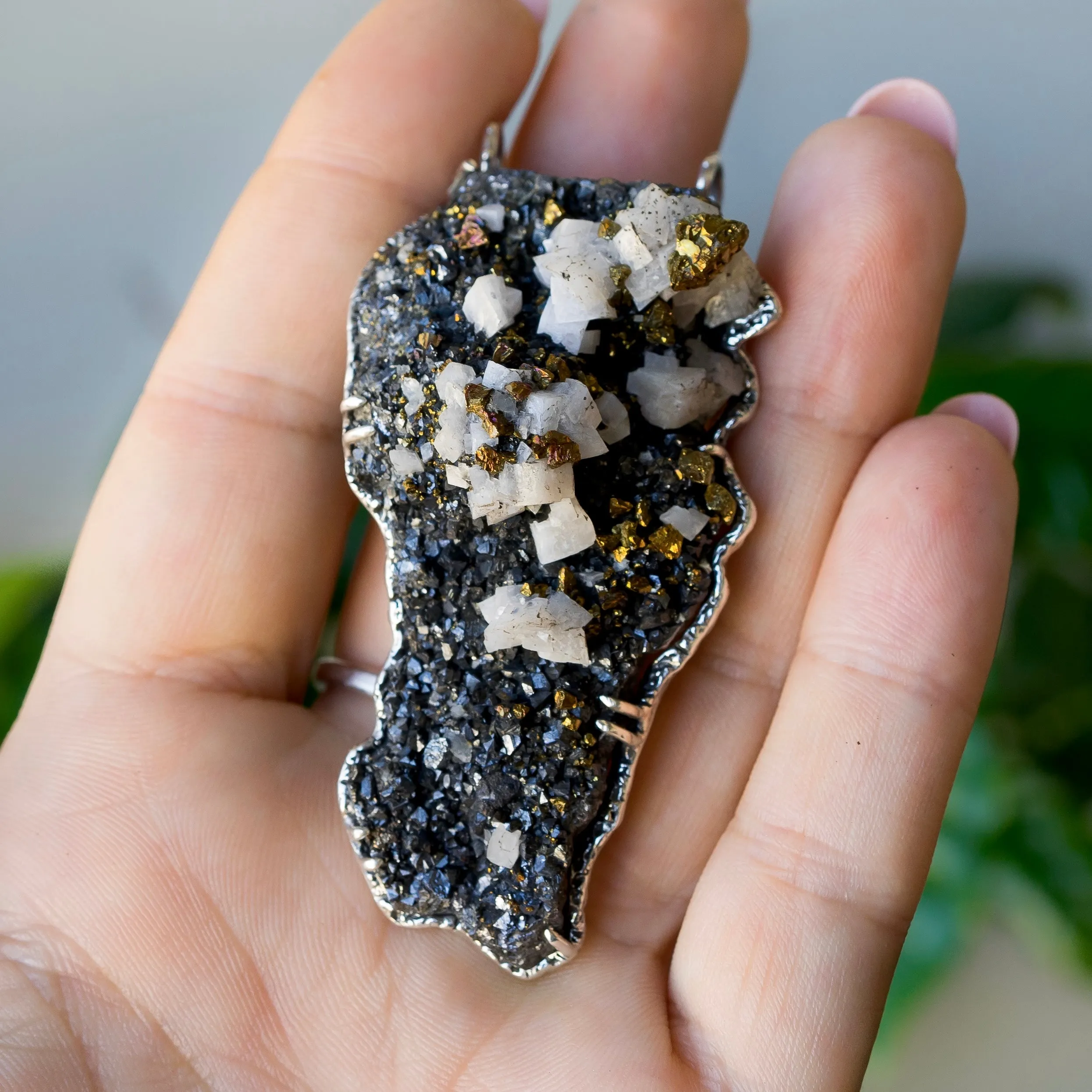 Chalcopyrite & Calcite Mineral Specimen Pendant