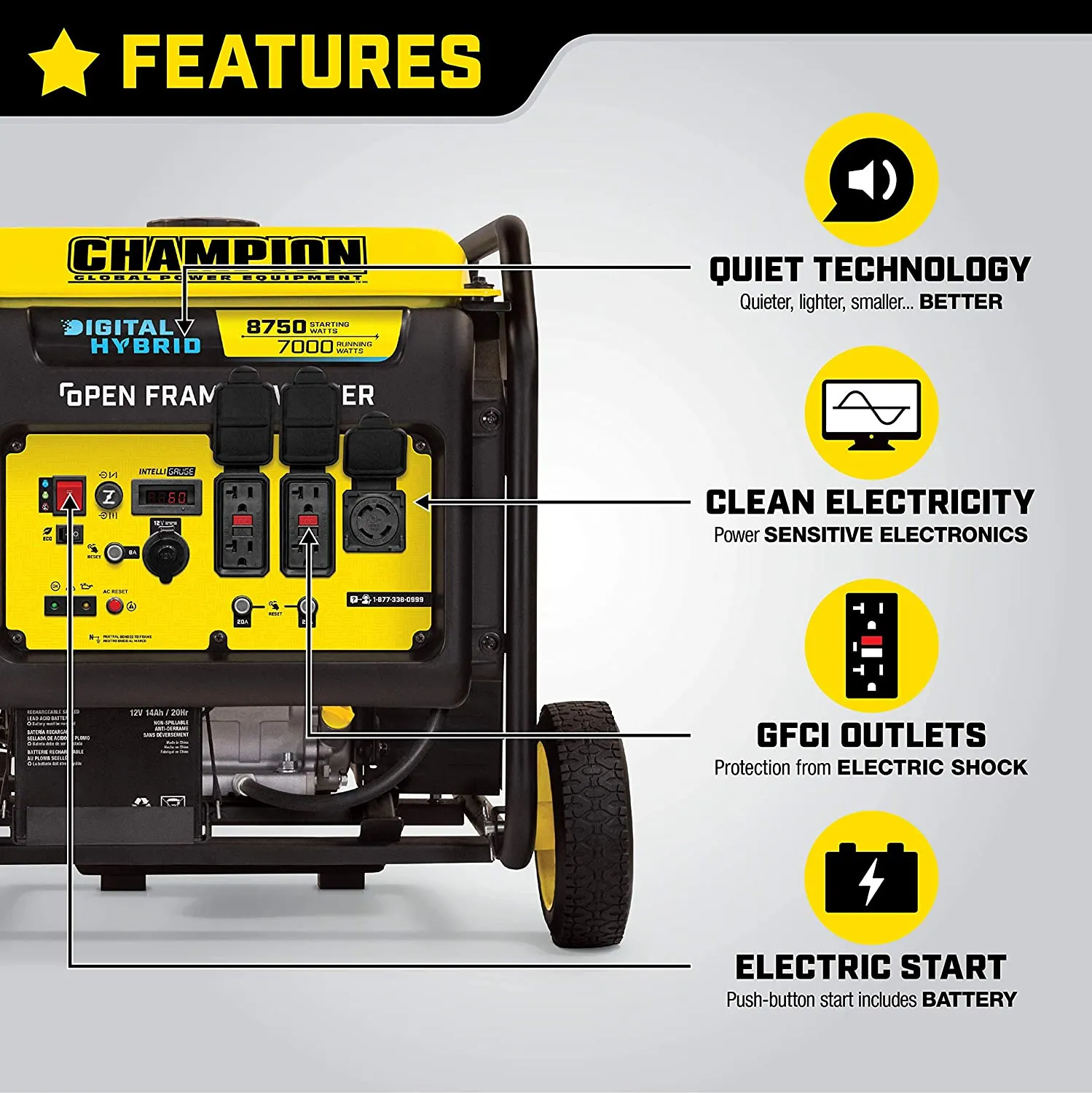 Champion 100520 7000W/8750W Open Frame Hybrid Electric Start Inverter Generator New