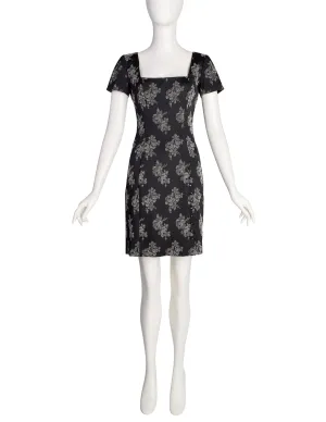 Chantal Thomass Vintage 1990s Black Grey Rose Floral Bodycon Mini Dress