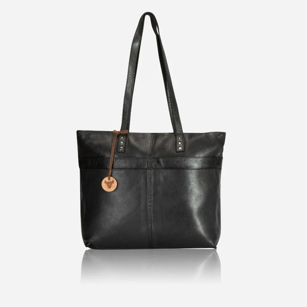 Charlize Shopper Leather Tote, Black