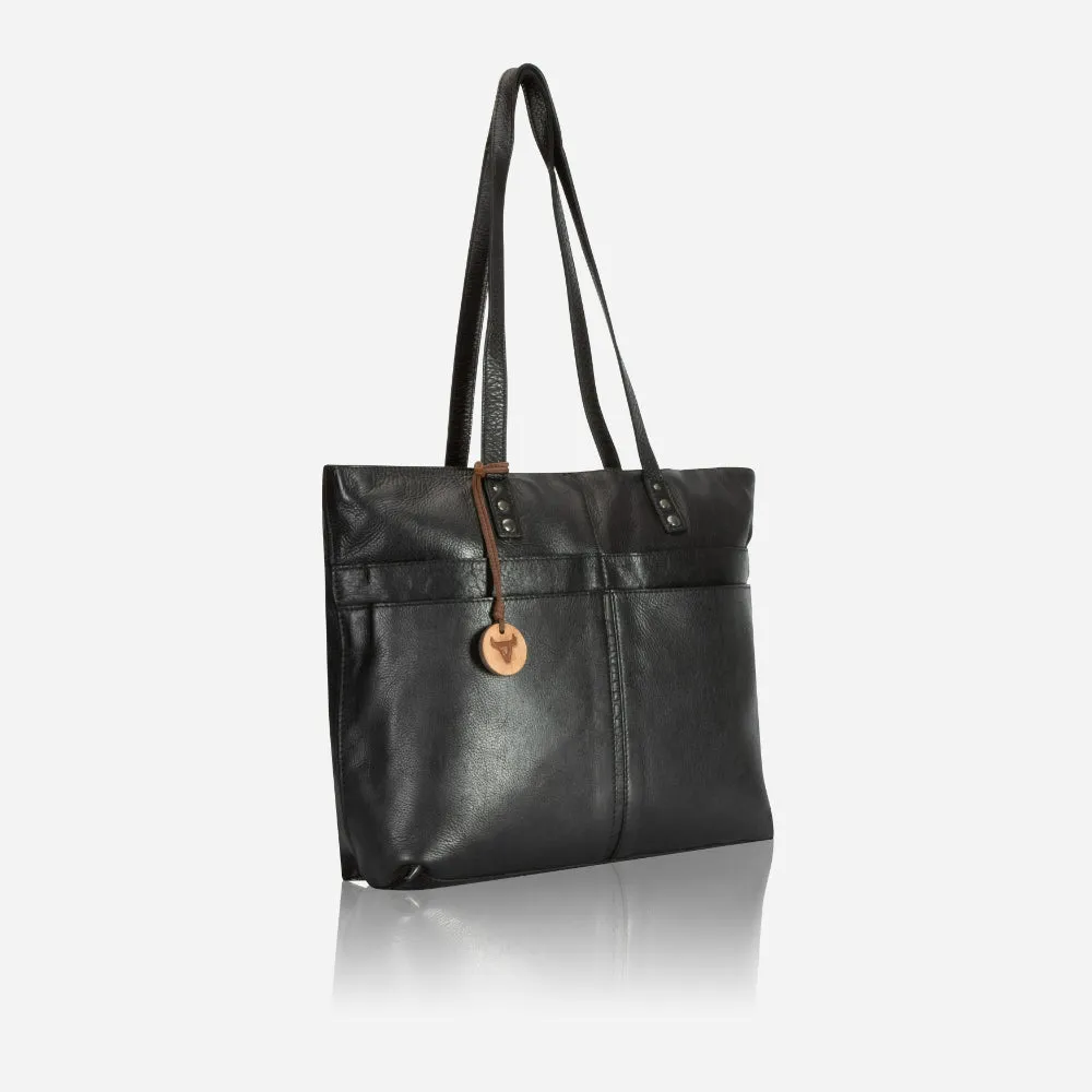 Charlize Shopper Leather Tote, Black