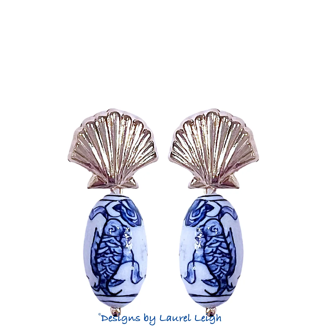 Chinoiserie Coastal Seashell Earrings