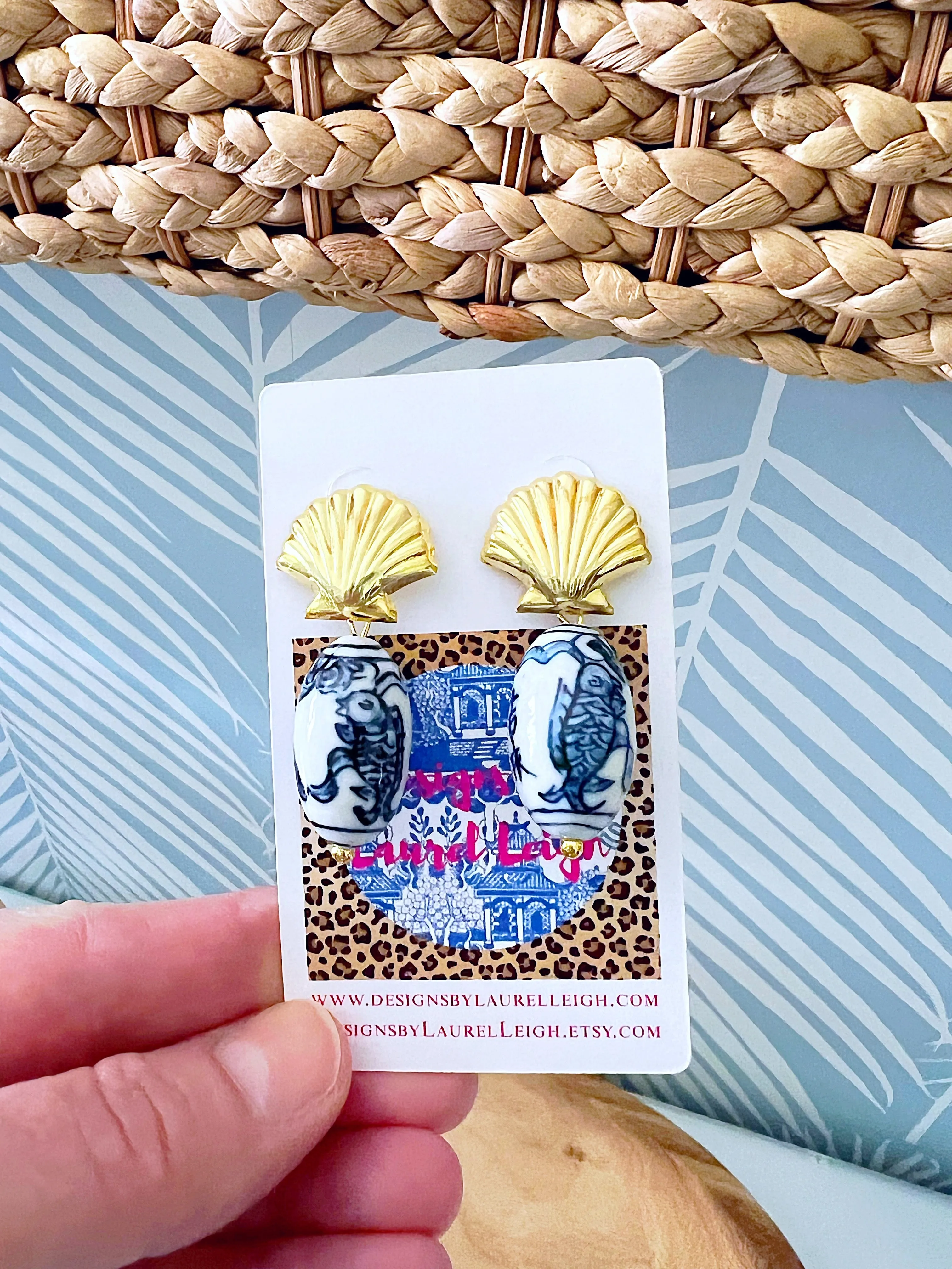 Chinoiserie Coastal Seashell Earrings