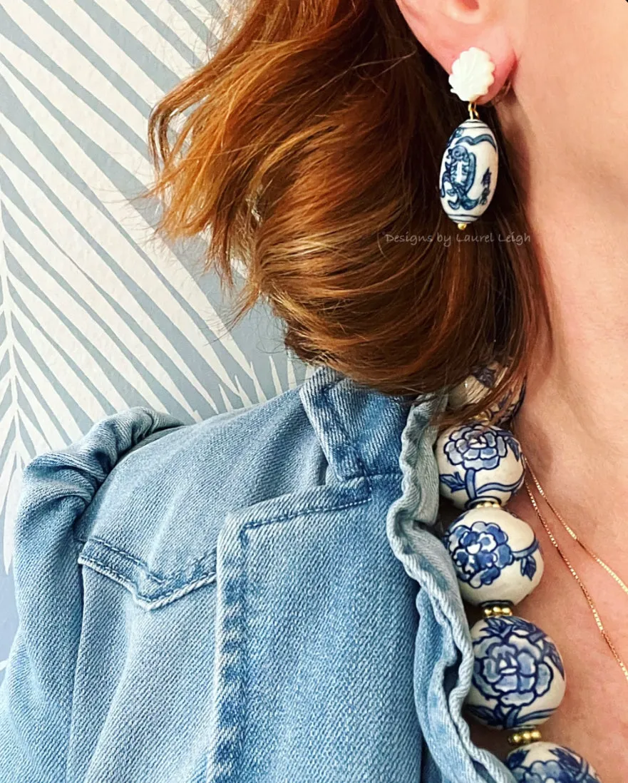 Chinoiserie Coastal Seashell Earrings