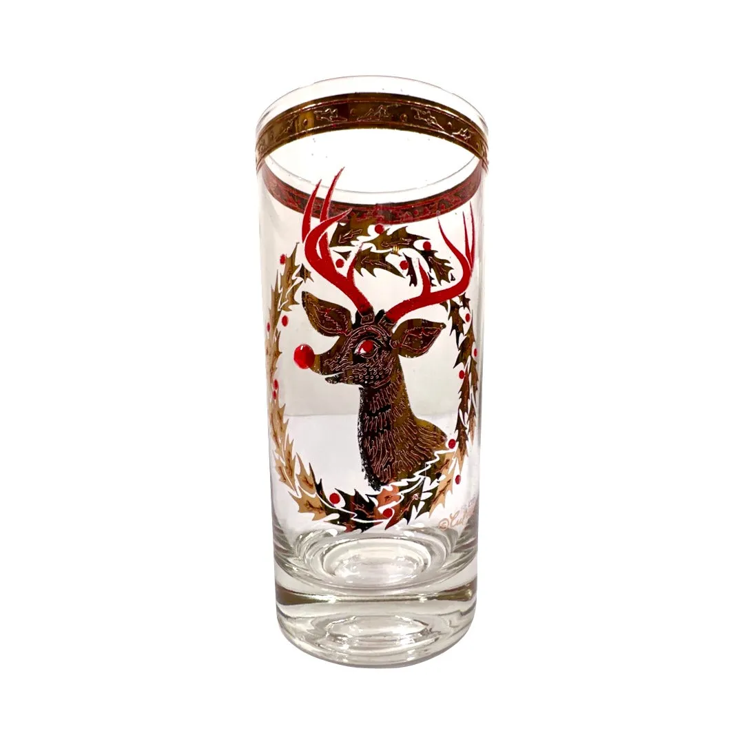 Culver Signed Mid-Century Rudolph The Red Nose Reindeer Highball Glass (Single)