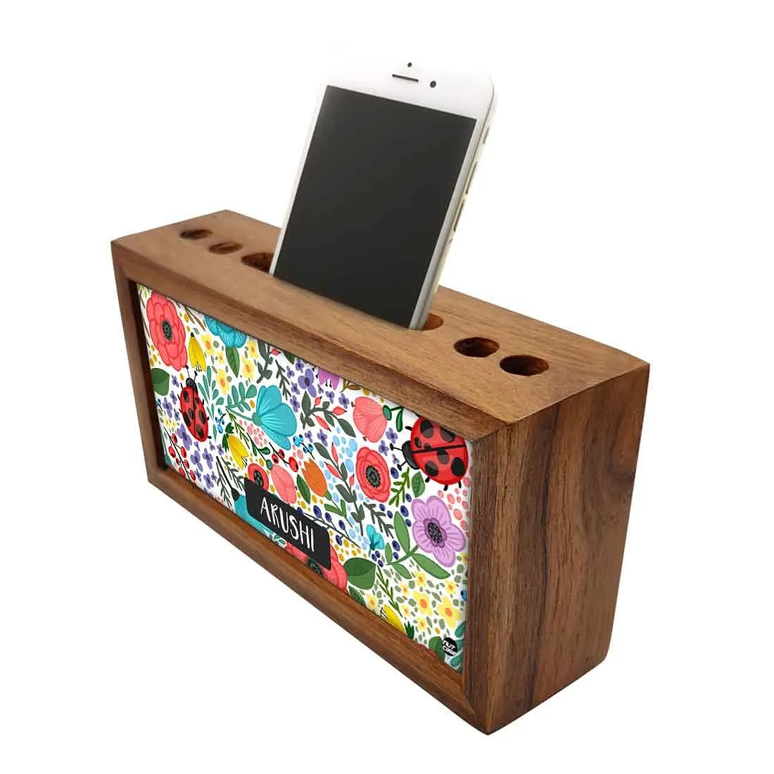 Customized Wooden Table Organizer - Floral Name