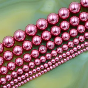 Czech Magenta Satin Luster Glass Pearl Round Beads on a 15.5" Strand