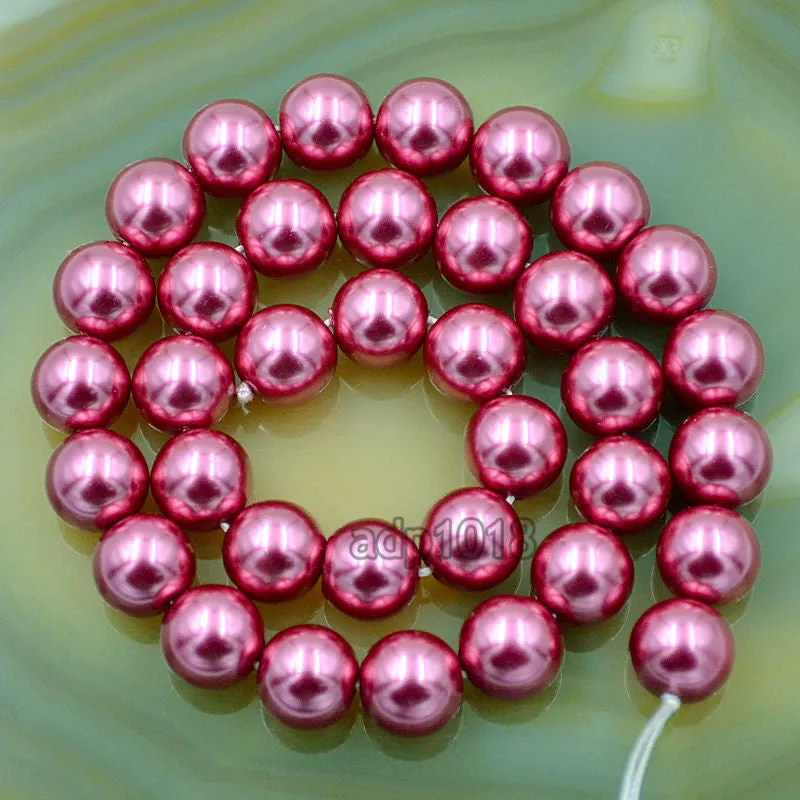 Czech Magenta Satin Luster Glass Pearl Round Beads on a 15.5" Strand