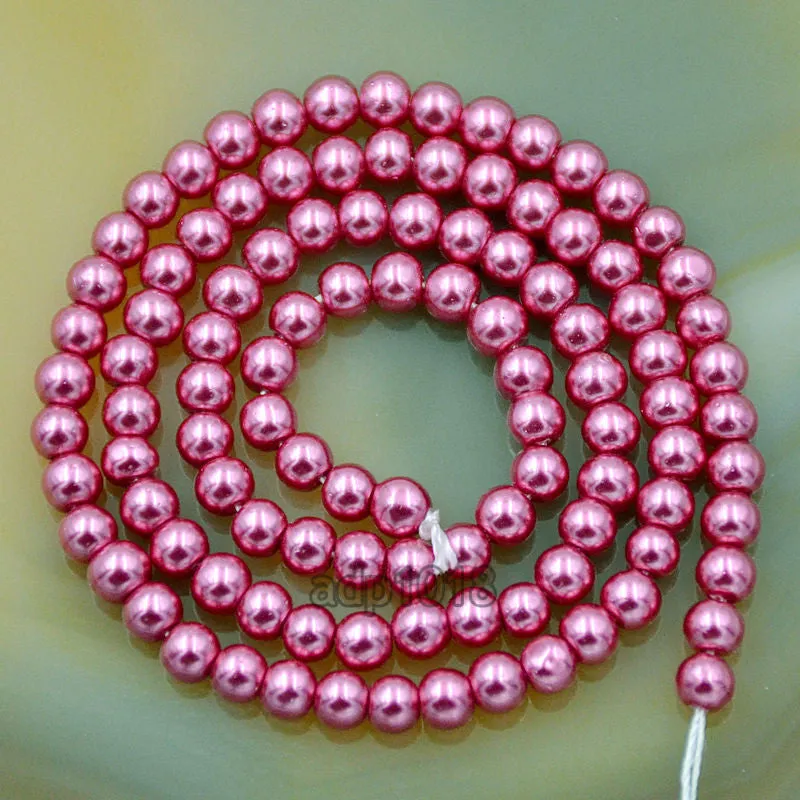 Czech Magenta Satin Luster Glass Pearl Round Beads on a 15.5" Strand