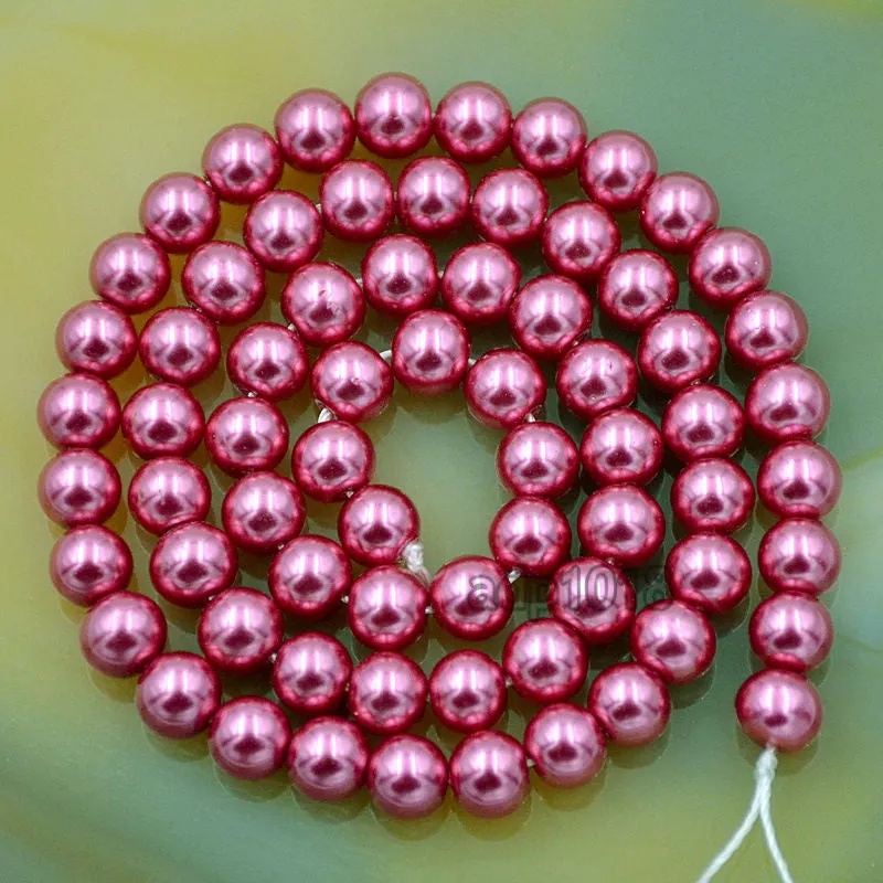 Czech Magenta Satin Luster Glass Pearl Round Beads on a 15.5" Strand