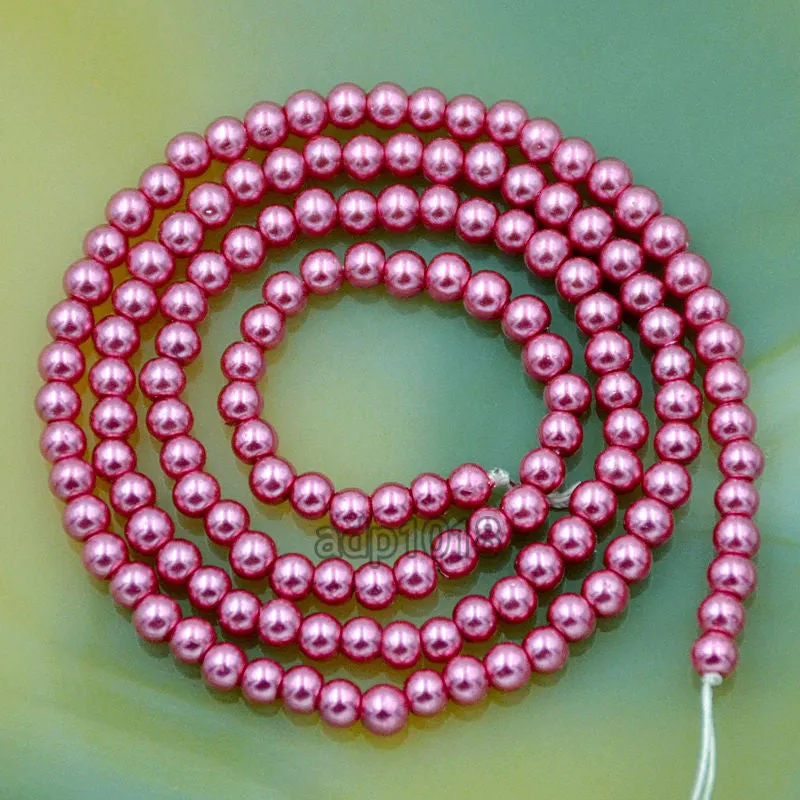 Czech Magenta Satin Luster Glass Pearl Round Beads on a 15.5" Strand