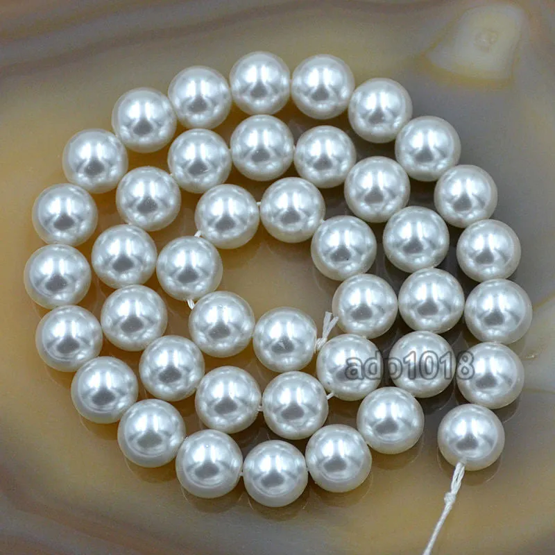 Czech White Satin Luster Glass Pearl Round Beads on a 15.5" Strand