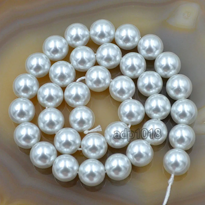 Czech White Satin Luster Glass Pearl Round Beads on a 15.5" Strand