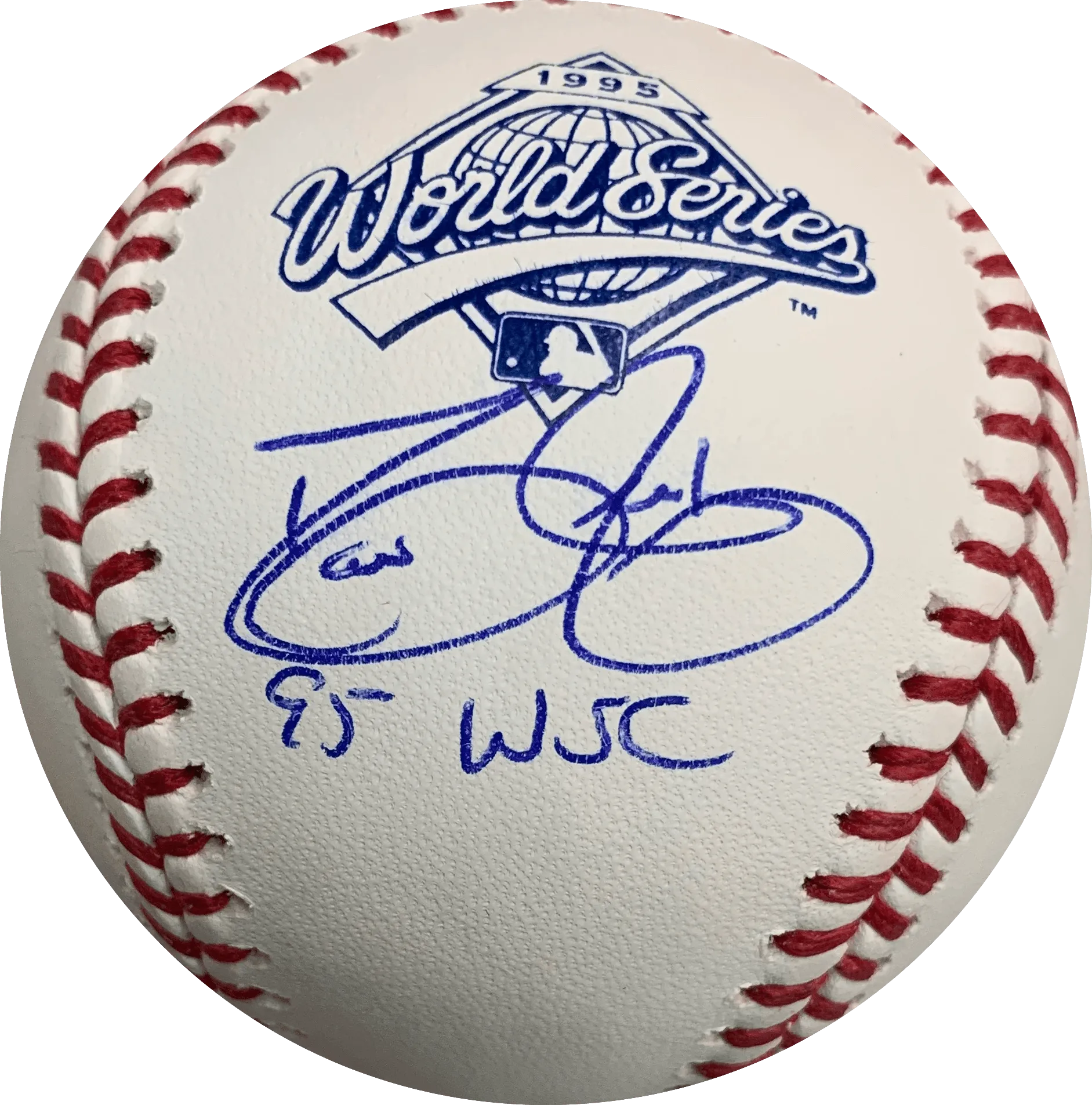 David Justice Autographed Rawlings Braves 1995 World Series Baseball Official Baseball (PSA) w/ W.S. Champs Inscription