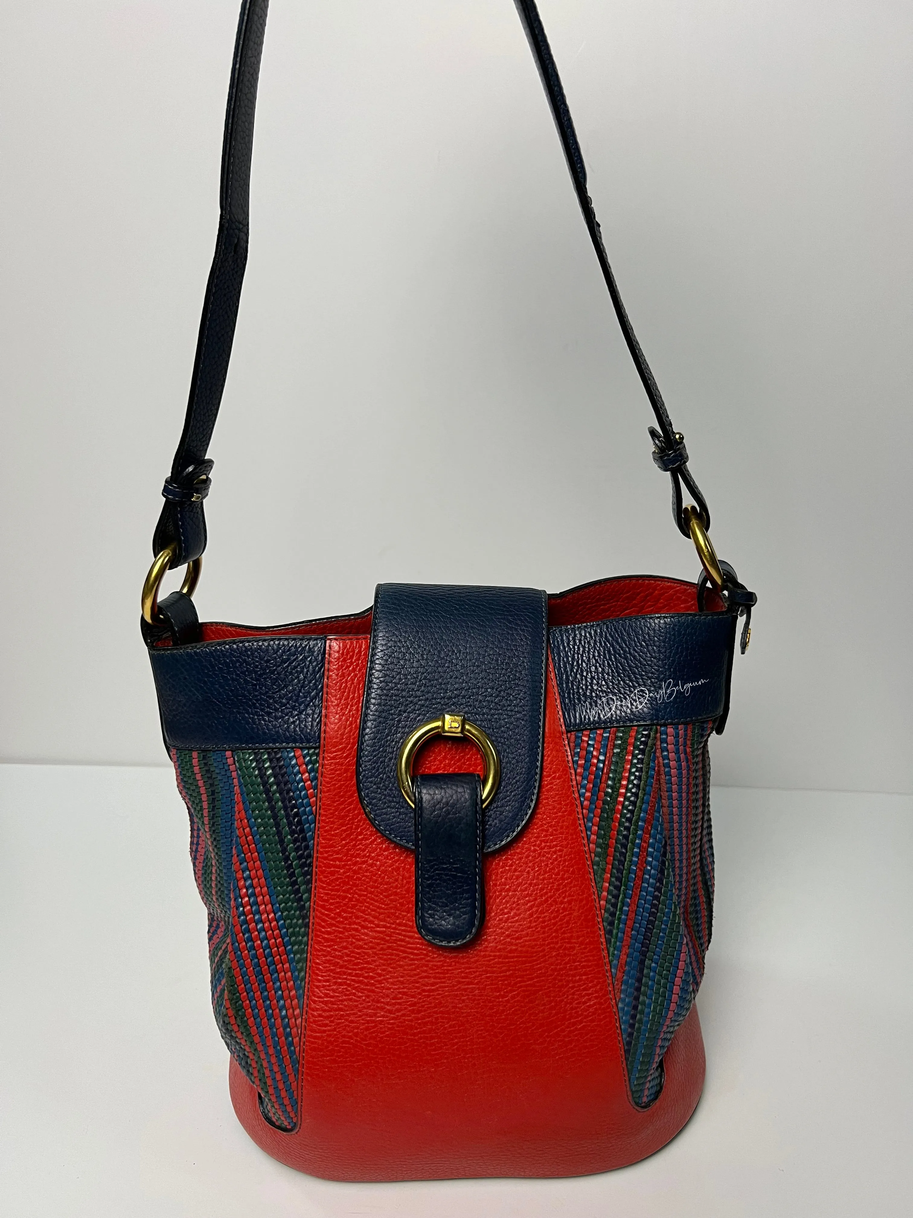 Delvaux vintage crossbody bag in orange red toile de cuir mid 90s