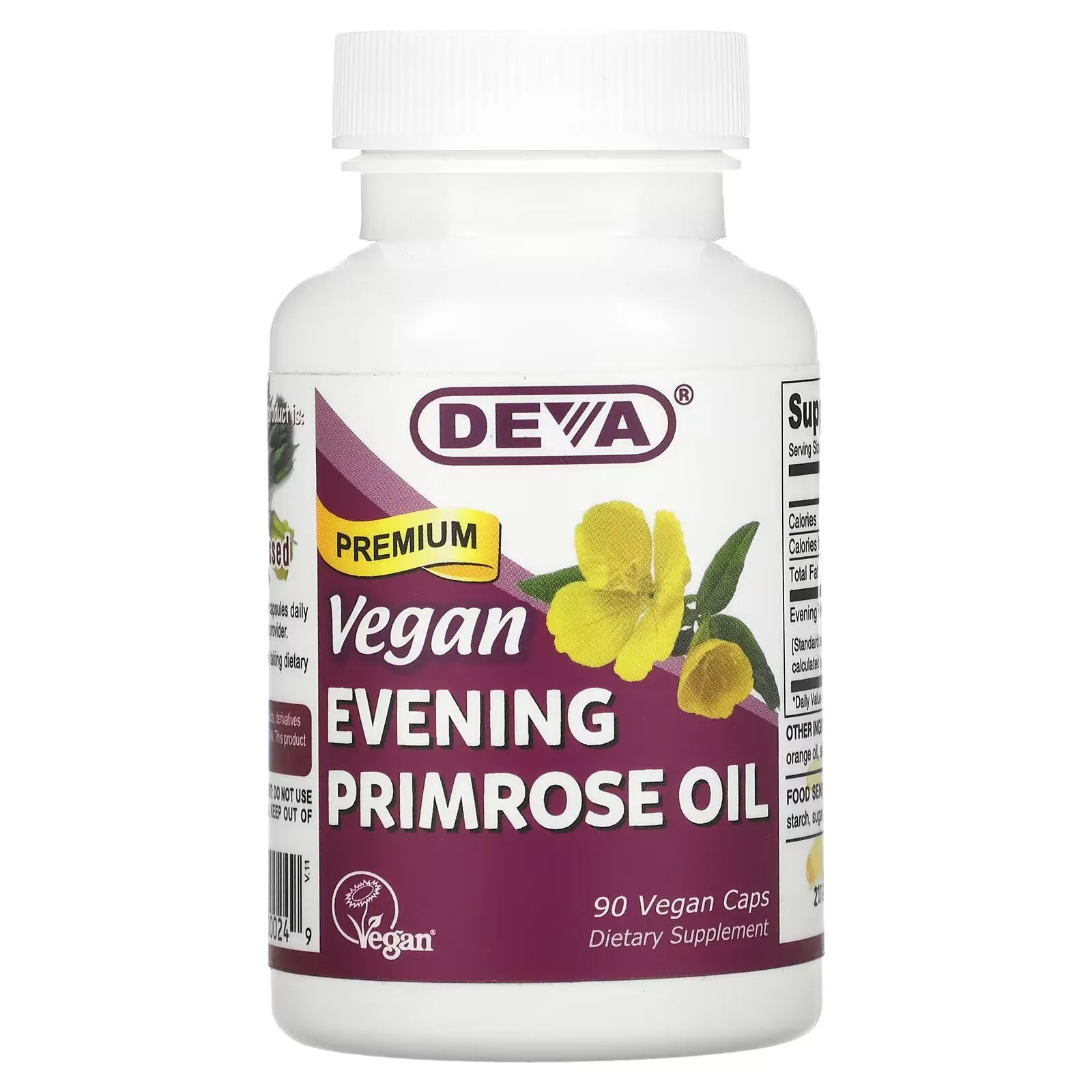 Deva, Vegan Evening Primrose Oil, Premium, 90 Vegan Capsules