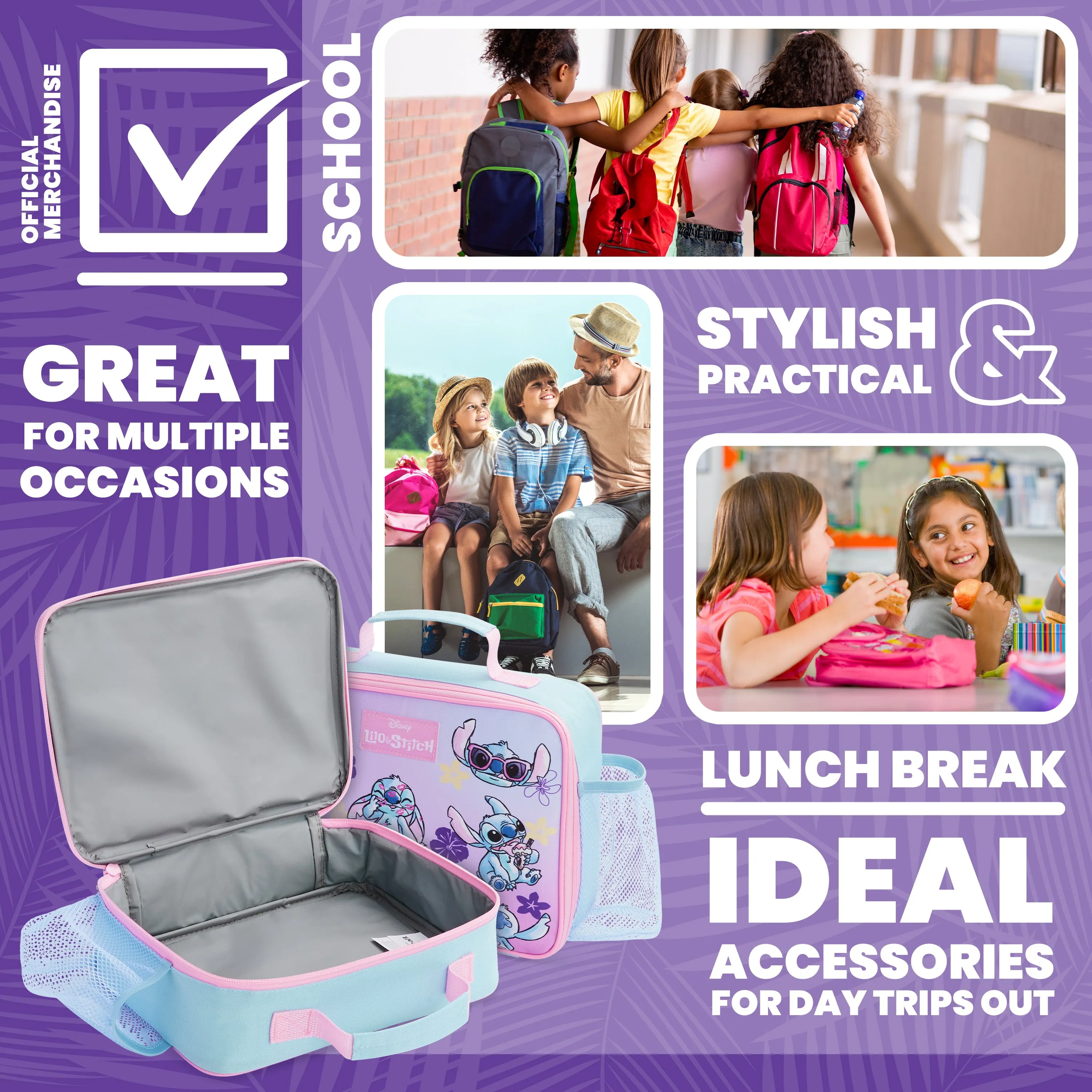 Disney Stitch Kids Lunch Bag with Insulated Lining,  Lunch Cooler Bag for School Travel