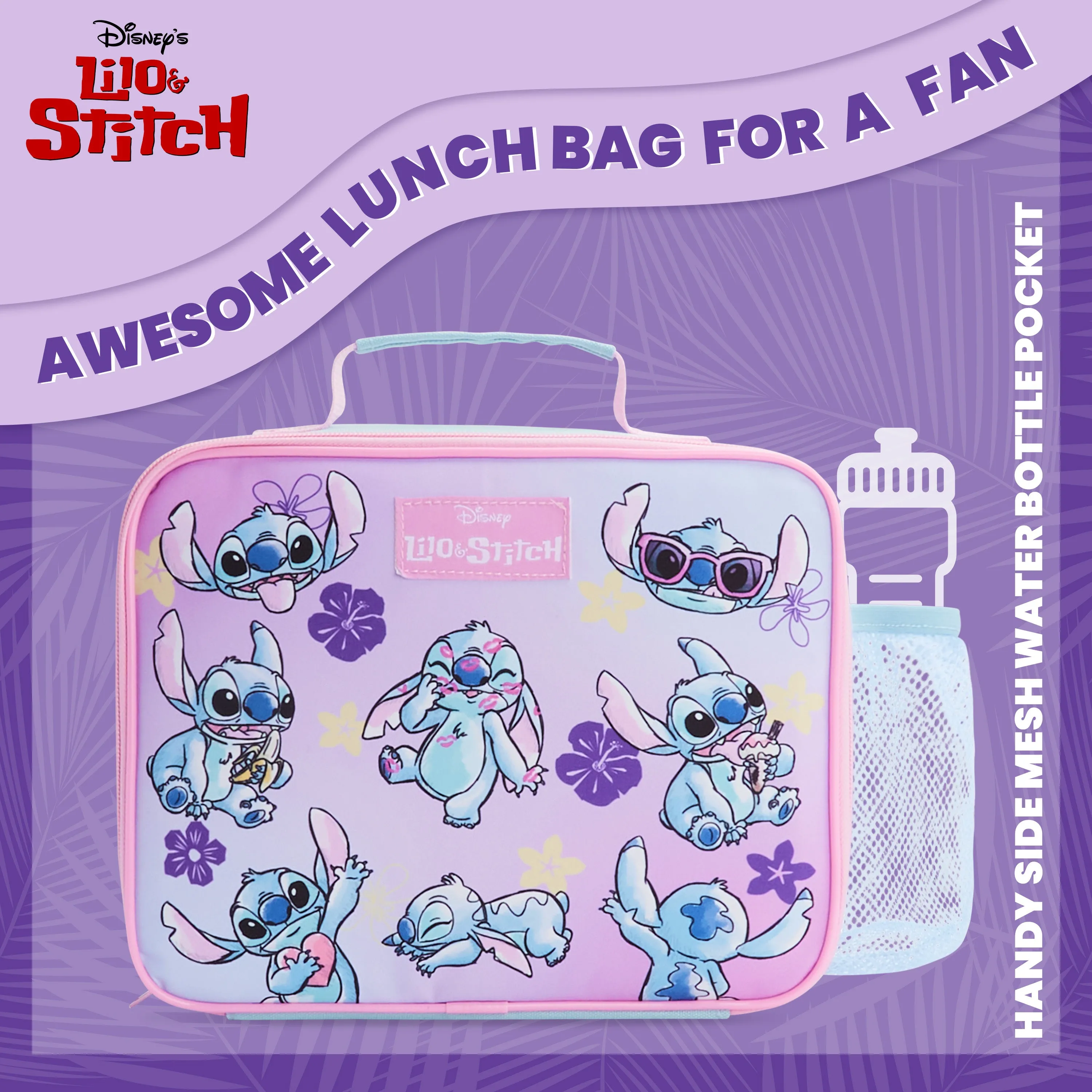 Disney Stitch Kids Lunch Bag with Insulated Lining,  Lunch Cooler Bag for School Travel