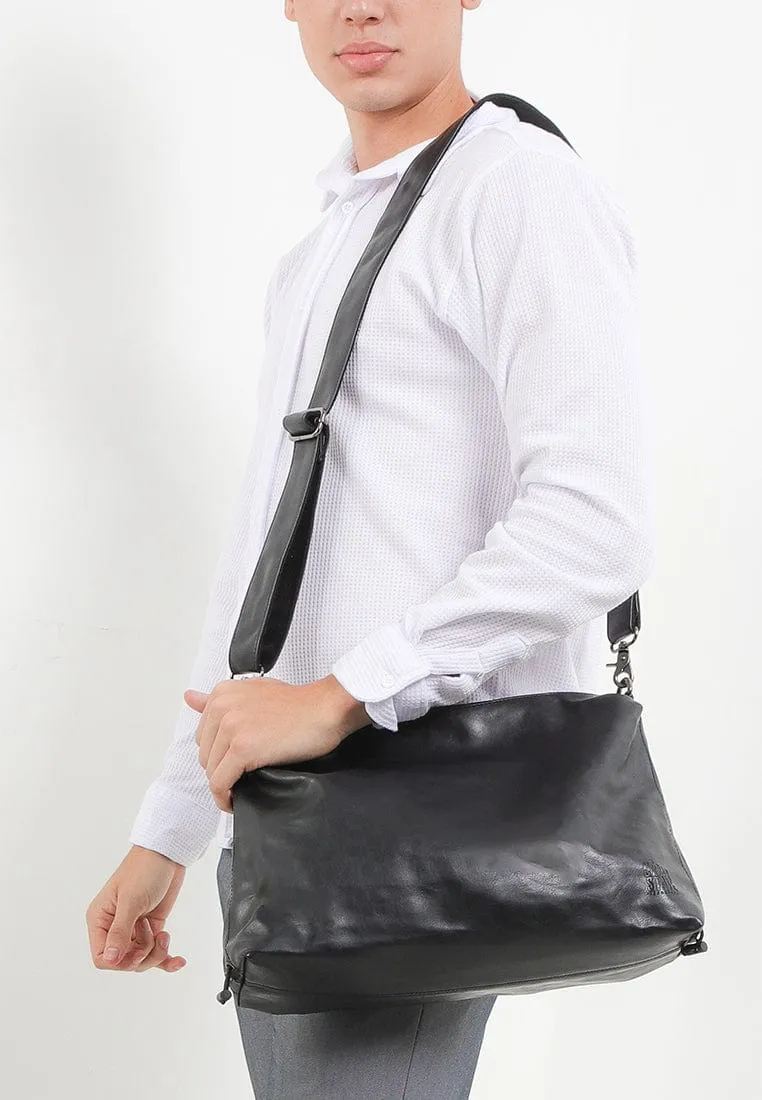 Distressed Leather Carry Crossbody Bag - Black