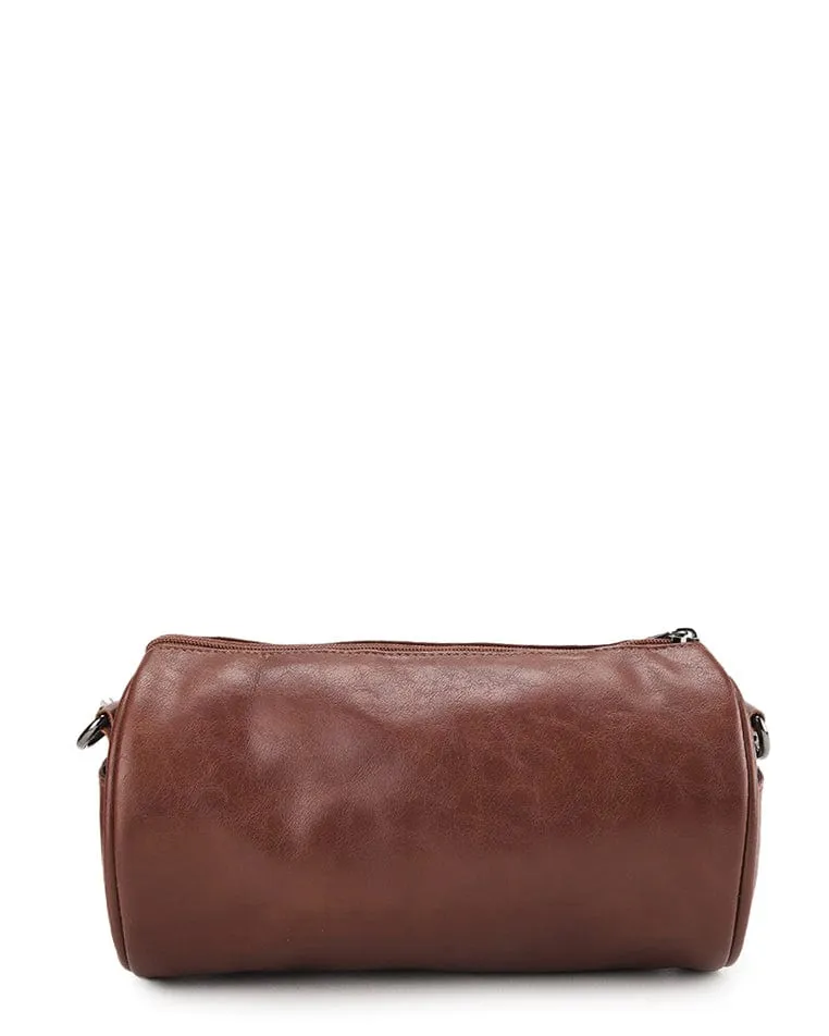 Distressed Leather Drum Crossbody Bag - Camel