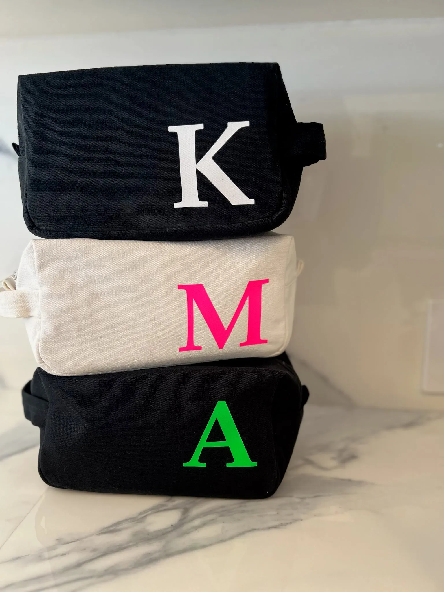 Dopp Bag - Black with Single Letter Monogram