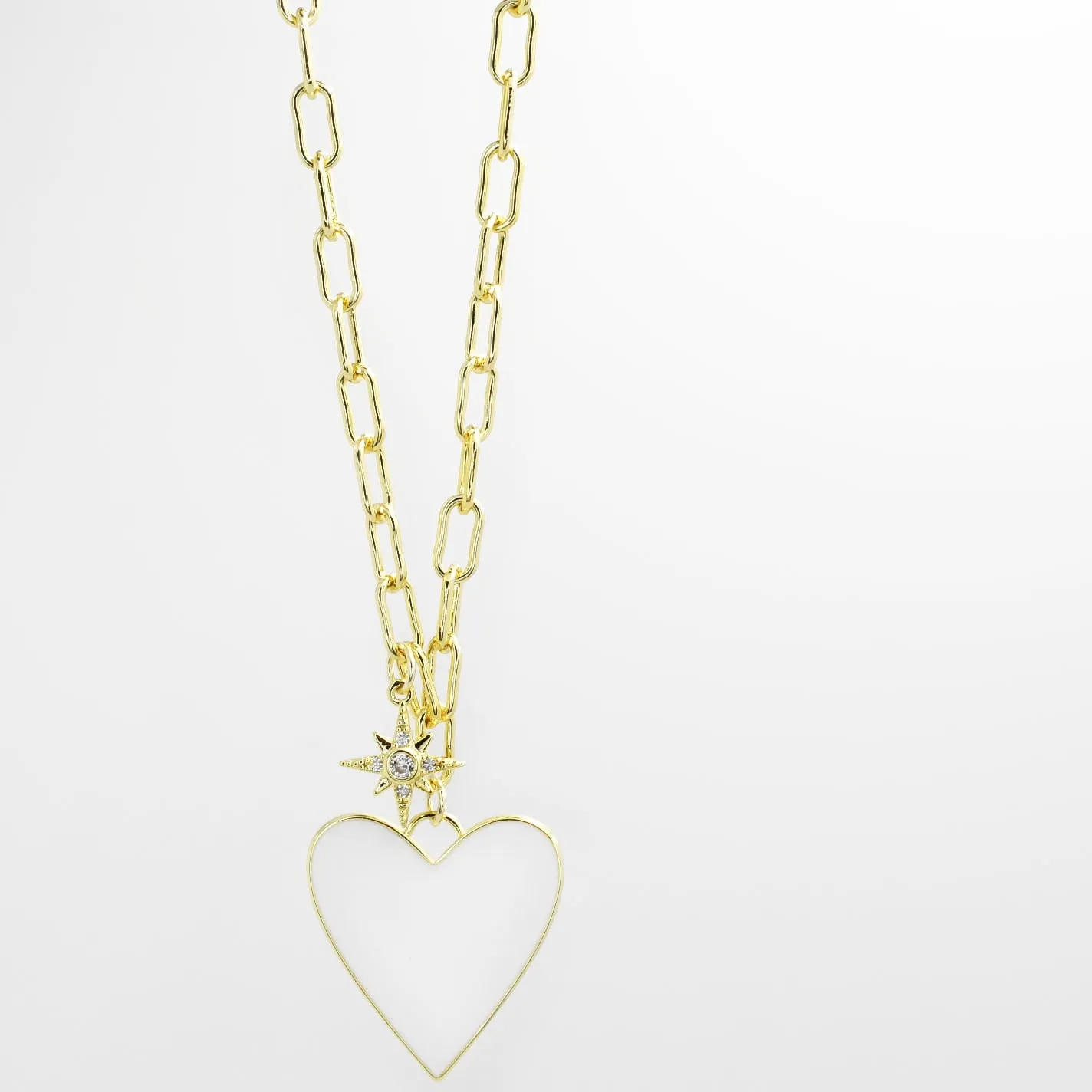 Enamel Heart/Star Necklace White J2