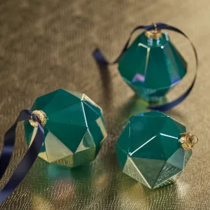 Faceted Glass Ornament - Green Luster