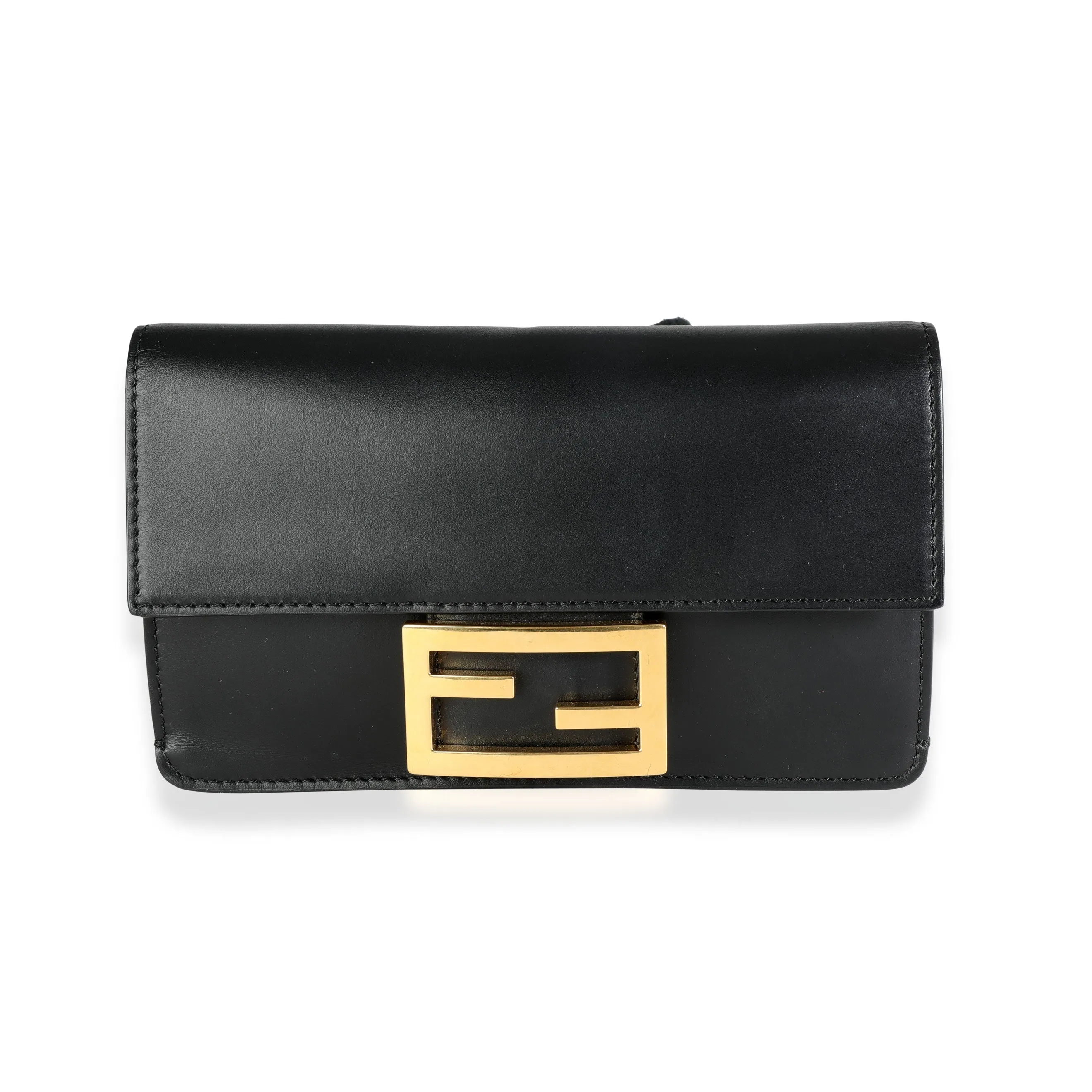 Fendi Black Calfskin Mini Flat Baguette with Black 'Strap You' Strap