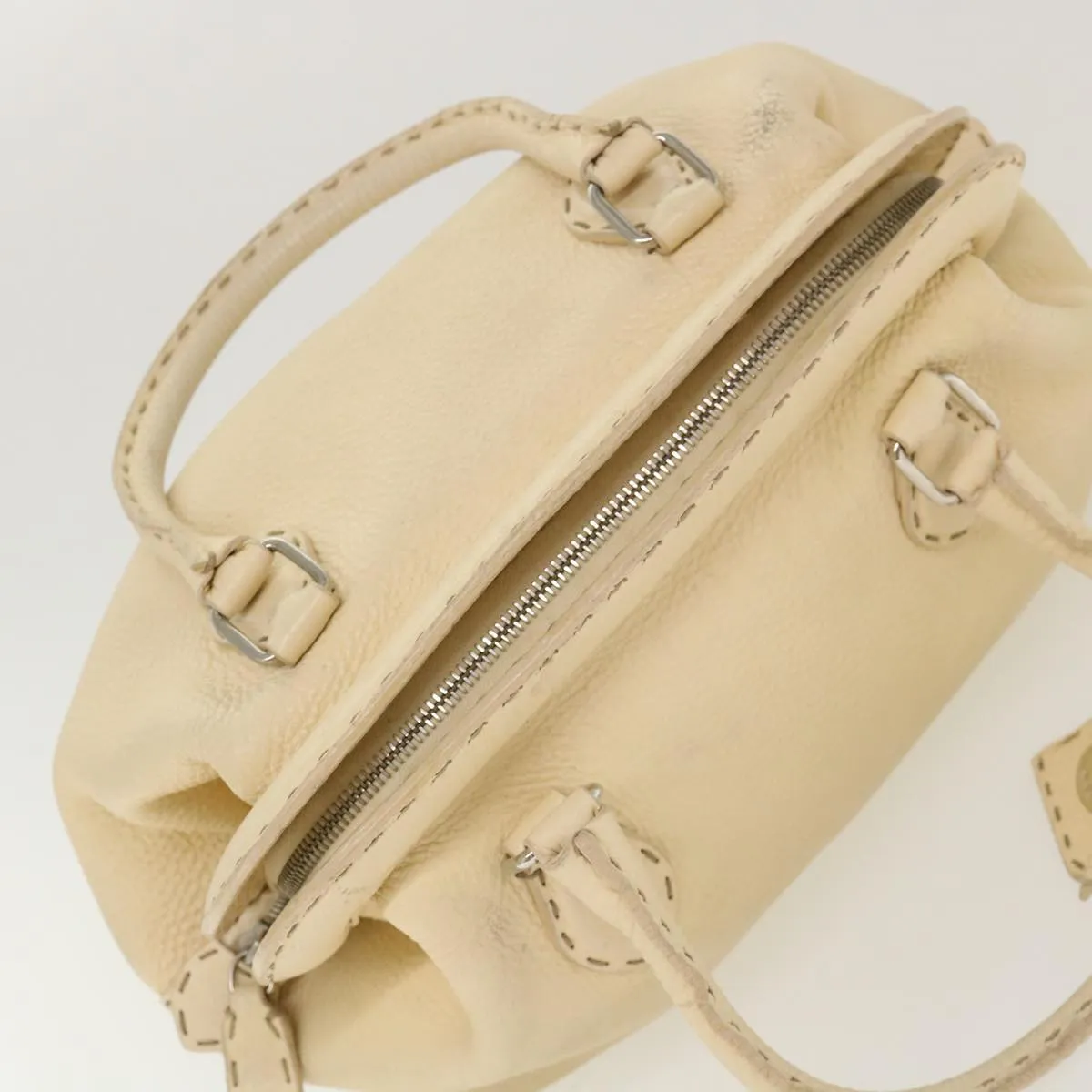 FENDI Celeria Hand Bag Leather Beige  rd4791