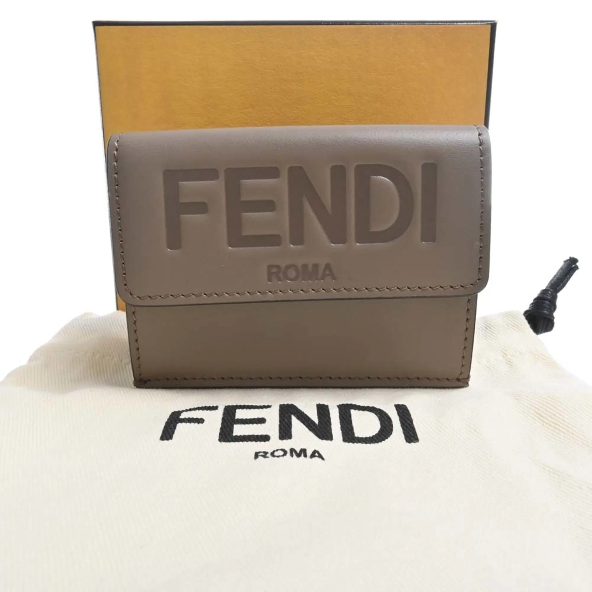 FENDI Leather Micro Trifold Wallet 8M0395 Greige Ladies