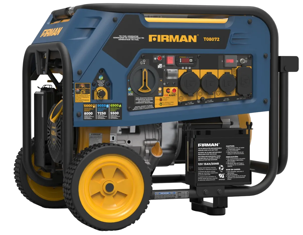 Firman T08072 8000W/10000W 50 Amp Tri-Fuel Electric Start Generator With CO Alert New