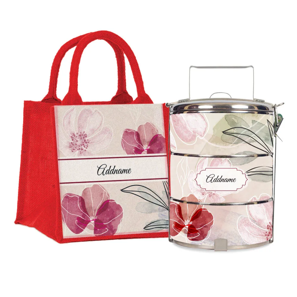 Floral Flourish Flora Series 3-Tier Standard Small 12cm Tiffin Carrier [FREE Custom Add Name]