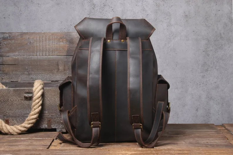 Full Grain Leather Bag Travel Backpack School Bag