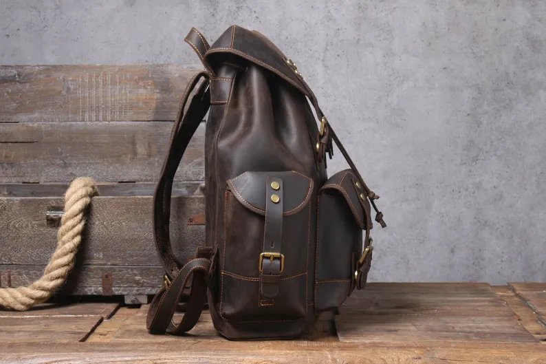 Full Grain Leather Bag Travel Backpack School Bag