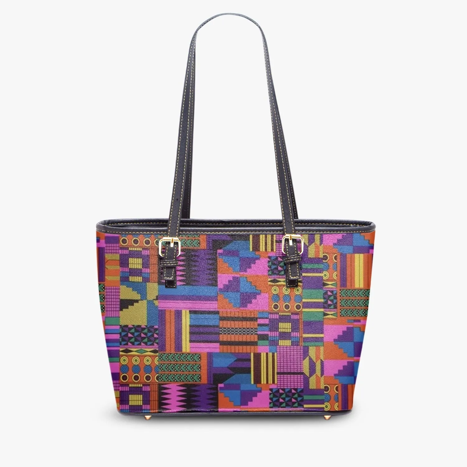 FZ African Print Large Leather Tote Bag