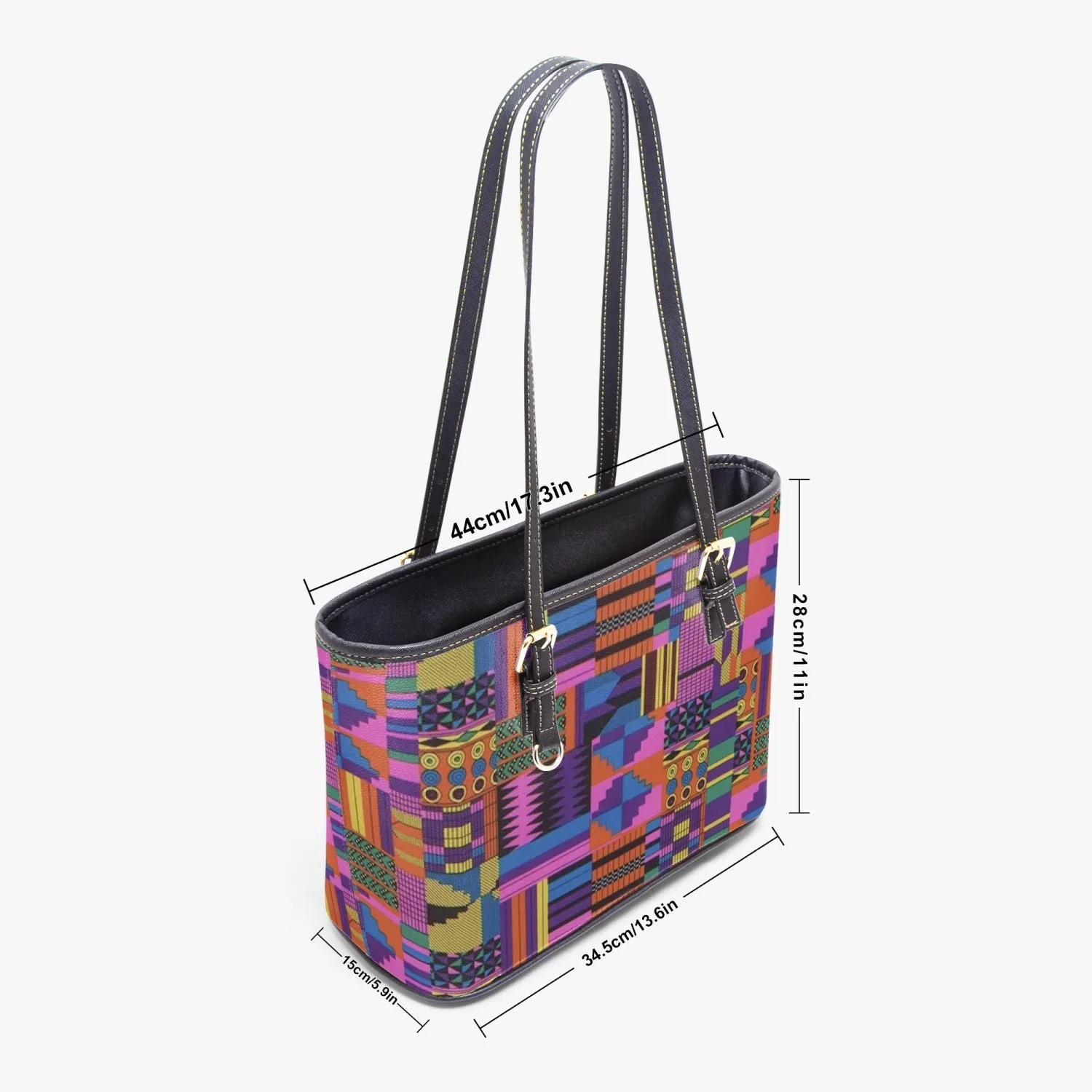 FZ African Print Large Leather Tote Bag