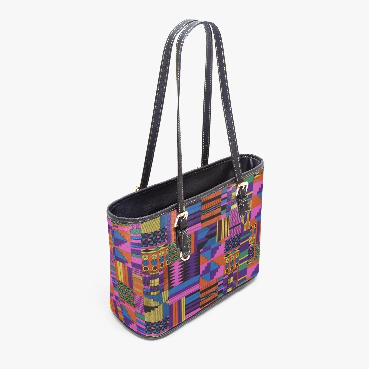 FZ African Print Large Leather Tote Bag