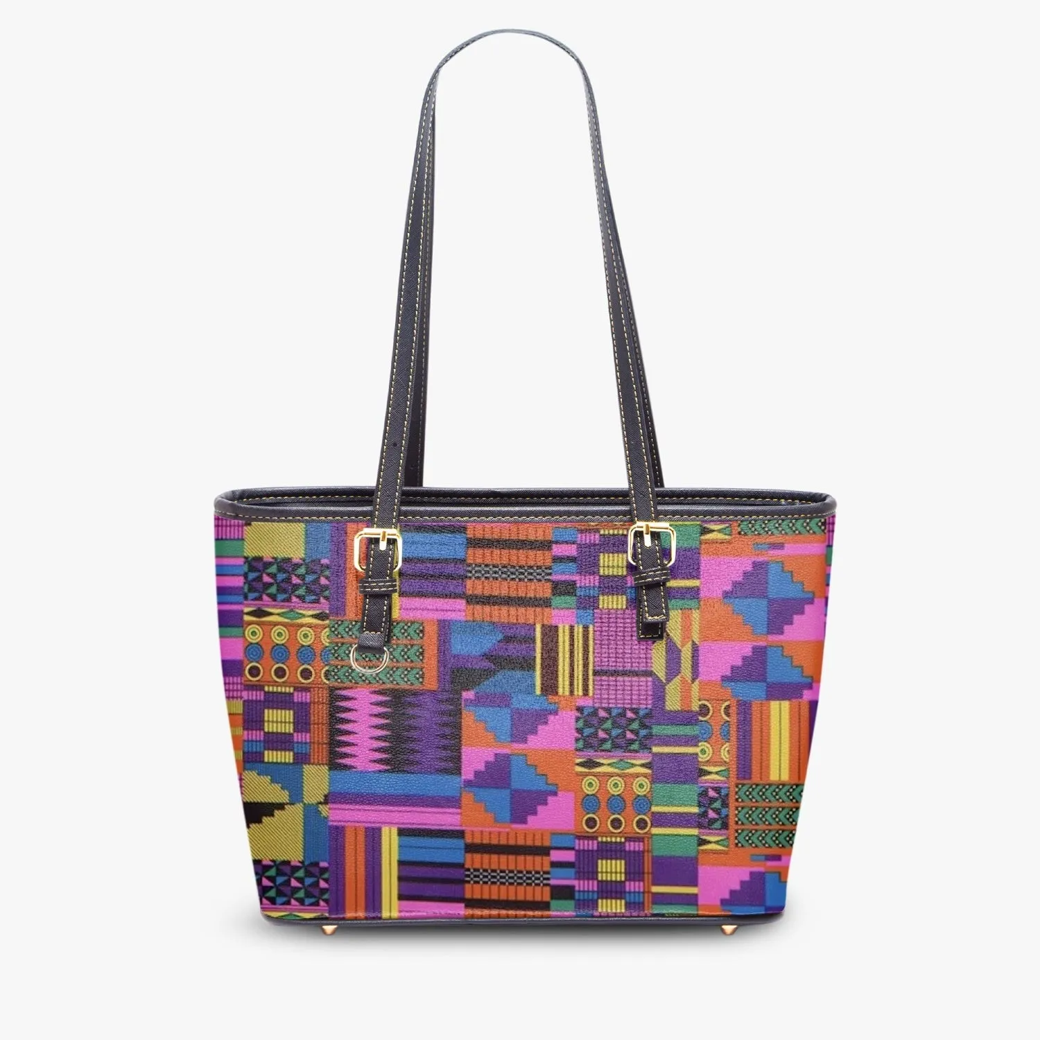 FZ African Print Large Leather Tote Bag