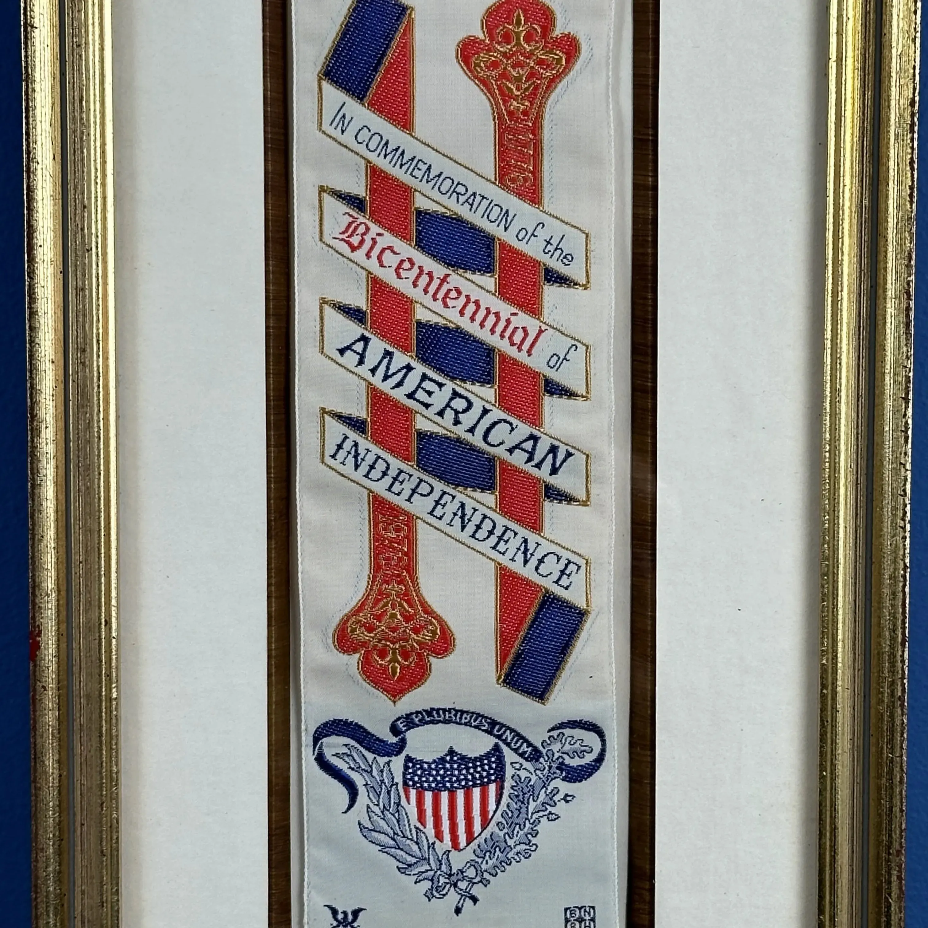 George Washington Bicentennial Silk Stevengraph Ribbon — Framed