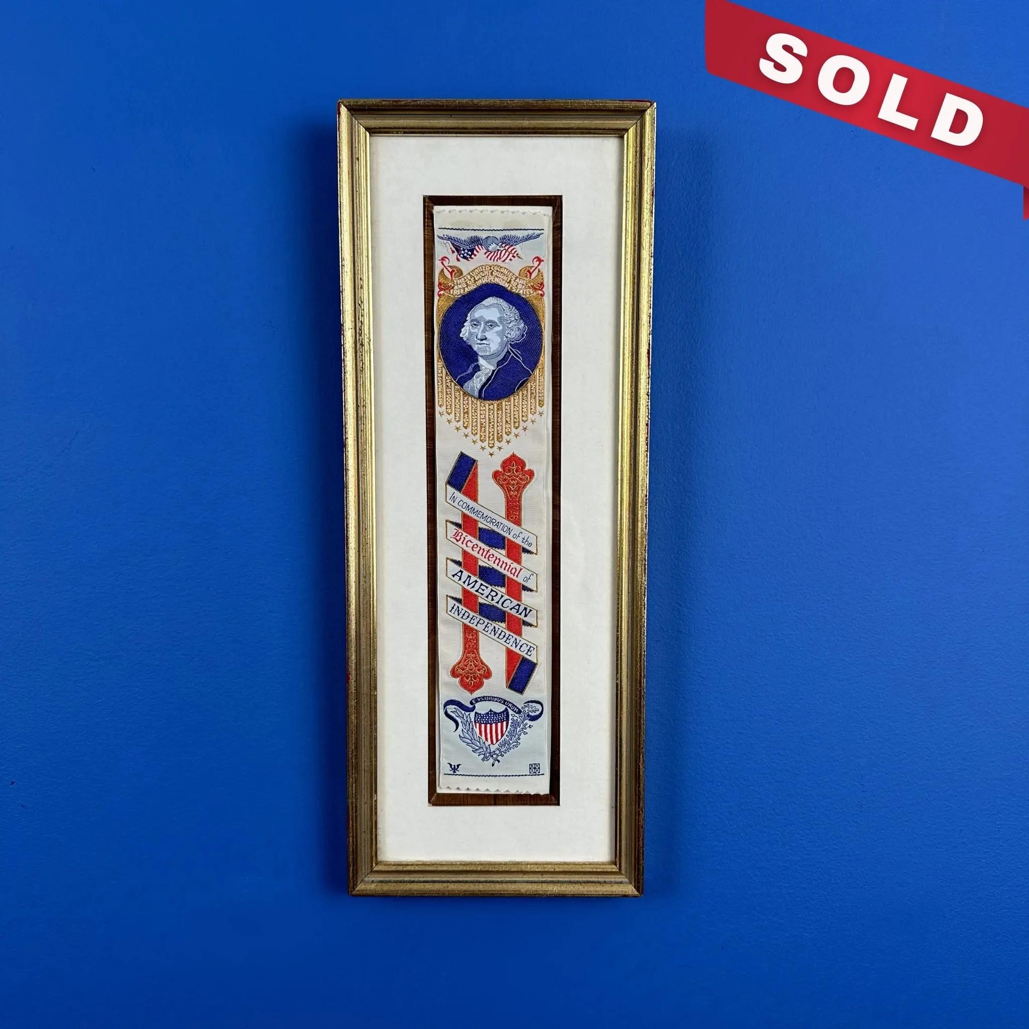 George Washington Bicentennial Silk Stevengraph Ribbon — Framed