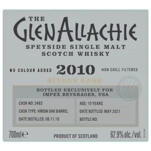 GlenAllachie 2010 10 Year Old Virgin Oak Single Cask #2483