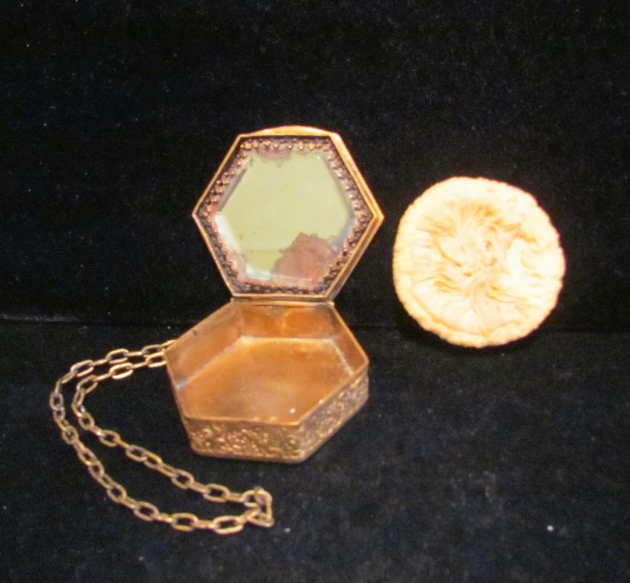 Gold Compact Purse Fuchsia Rhinestones 1890s French Polygon Powder Compact Purse