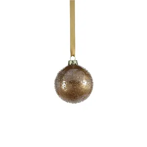 GOLDEN SUGAR BEAD GLASS BALL ORNAMENT - 3.25IN