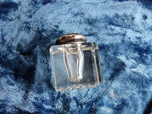 GORGEOUS Repousse Floral Sterling Silver and Crystal Vanity Jar Dresser Cosmetic Container Decorative Boudoir or Ladies Inkwell Collectible