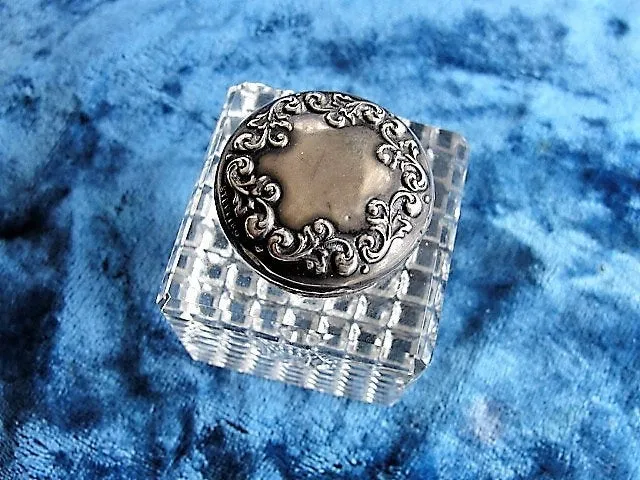 GORGEOUS Repousse Floral Sterling Silver and Crystal Vanity Jar Dresser Cosmetic Container Decorative Boudoir or Ladies Inkwell Collectible