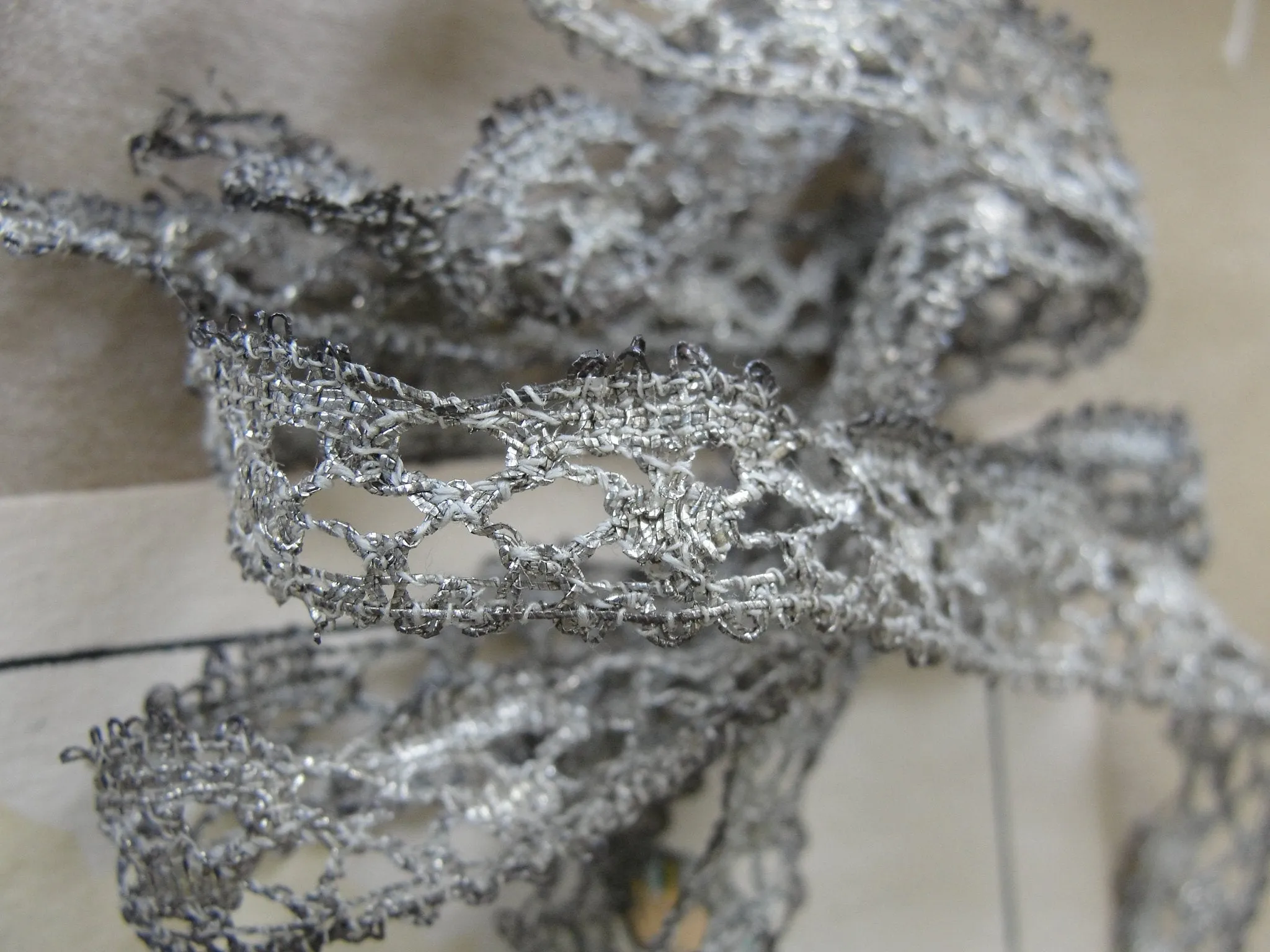 GORGEOUS Vintage French Metallic SILVER Lace Ribbon,Passementerie Trim, Silver Metal Lace,Antique Sewing Supply,Dolls, Fine Sewing Projects