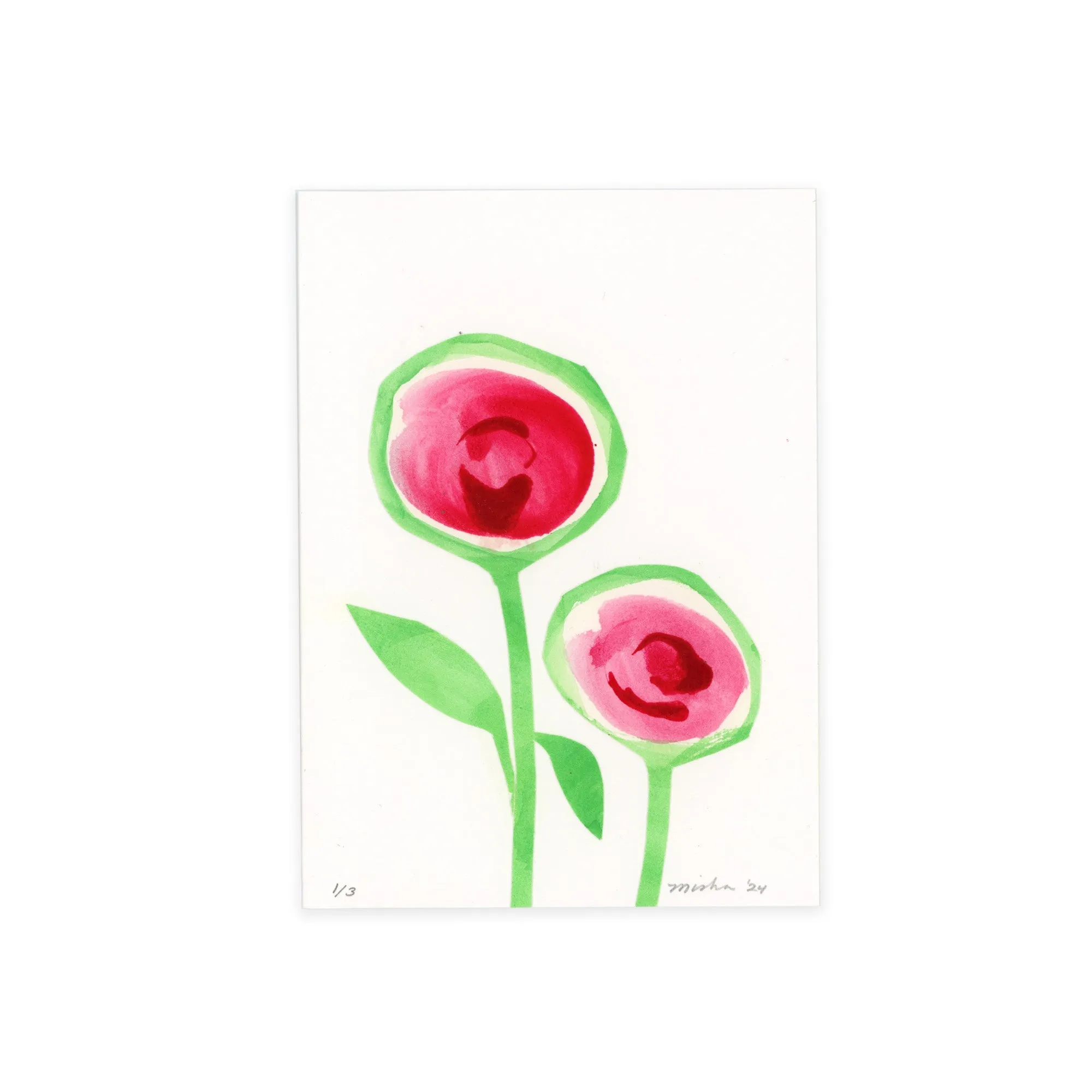 Green Pink Roses / handmade, cut-paper greeting card