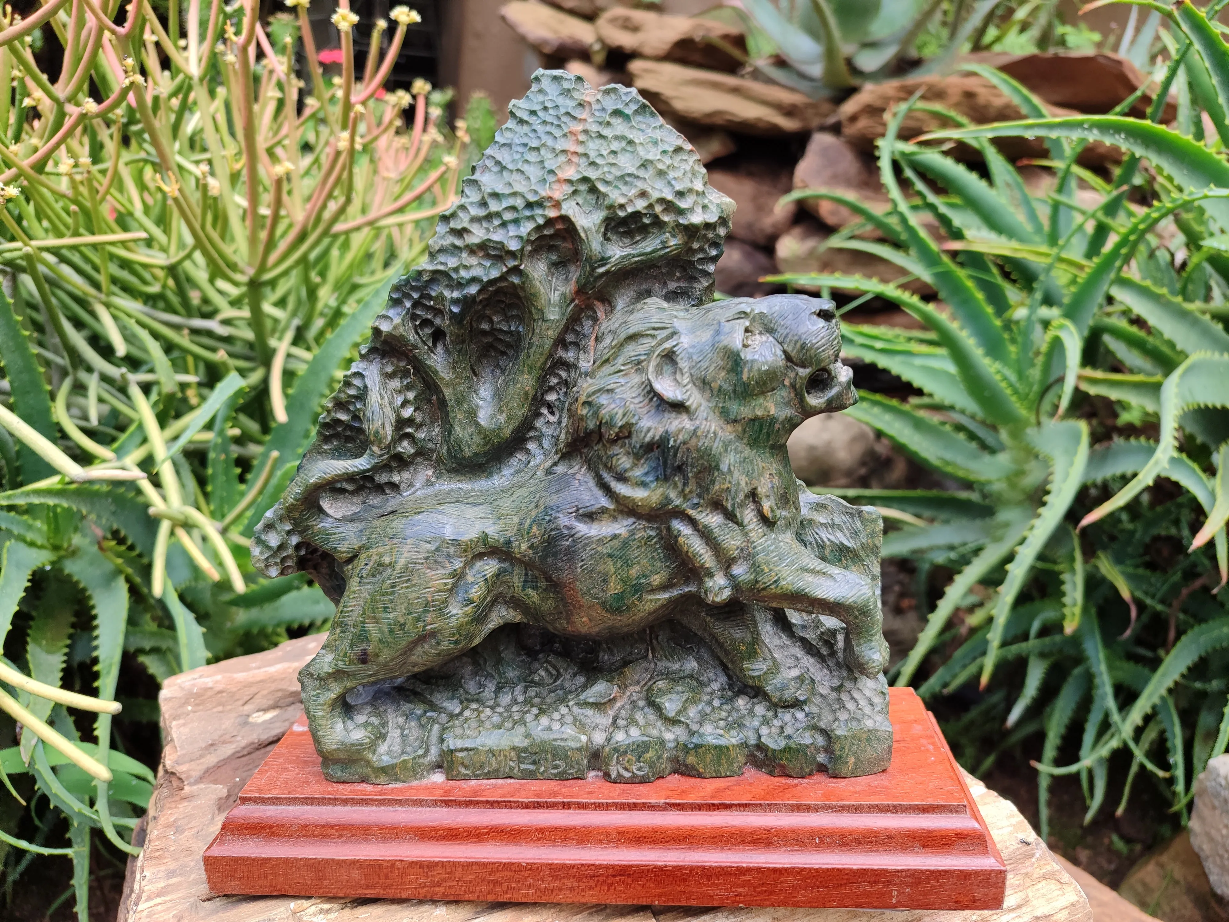 Hand Made Green Verdite Lion Carving x 1 From Zimbabwe