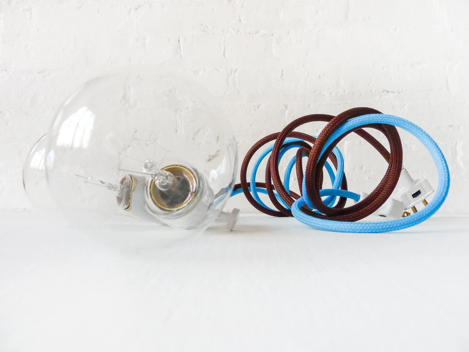 Hanging Plug Light Custom Choice of Blue or Brown Textile Cord