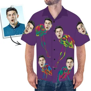 Hawaiian Shirt Personalised  Purple Flamingo Shirt with Face